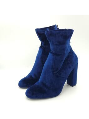 Steve Madden Blue Velvet Ankle Boot Stretch Heels women's size 7.5